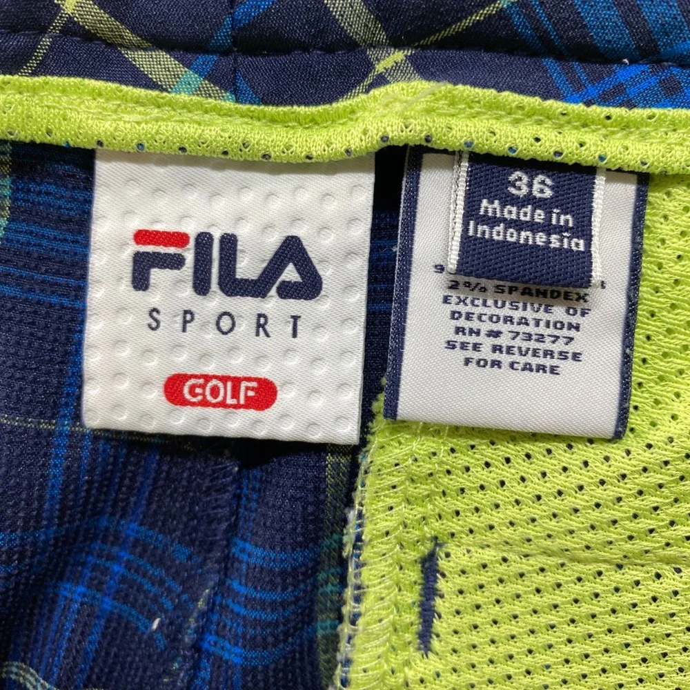 Fila Sport Golf Shorts Mens 36 Blue Plaid Performance Stretch Flat Front